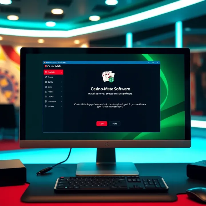 User interface displaying Casino-Mate software installation progress on a desktop screen