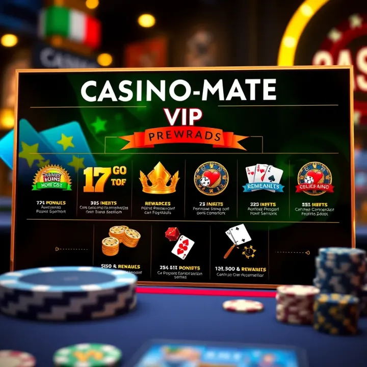 Graphic displaying exclusive rewards and bonuses offered in the Casino-Mate VIP program