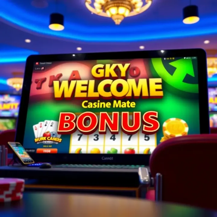 Bright casino interface highlighting welcome bonus details