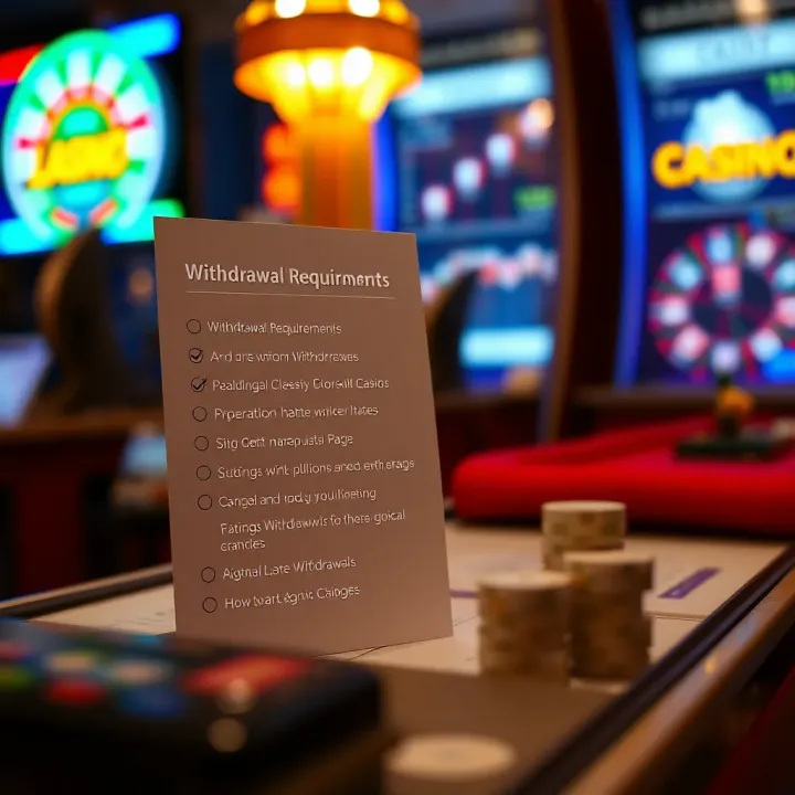 Graphic depicting a checklist of withdrawal requirements and common issues in online casinos