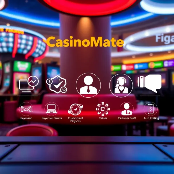 Secure online payment options and customer support icons representing user-friendly features at CasinoMate