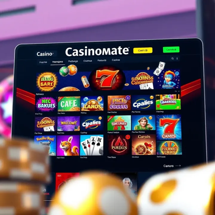 A vibrant online casino interface showing a diverse selection of slot games and table games