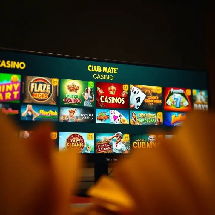 Diverse Casino Games on Club Mate Casino Desktop Platform Desktop computer screen showcasing various casino games available on Club Mate Casino platform