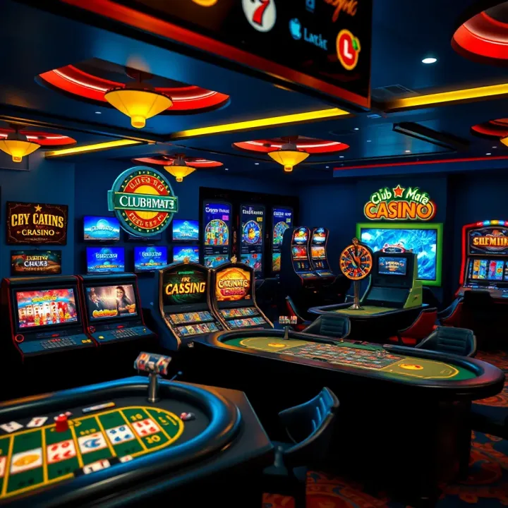 Selection of diverse casino games available at Club Mate including slots and table games