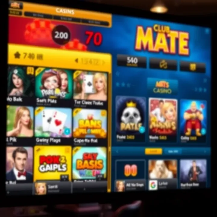 User-friendly interface of Club Mate Casino showing game selection and navigation menu