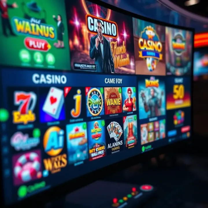 Variety of online casino games displayed on a digital interface