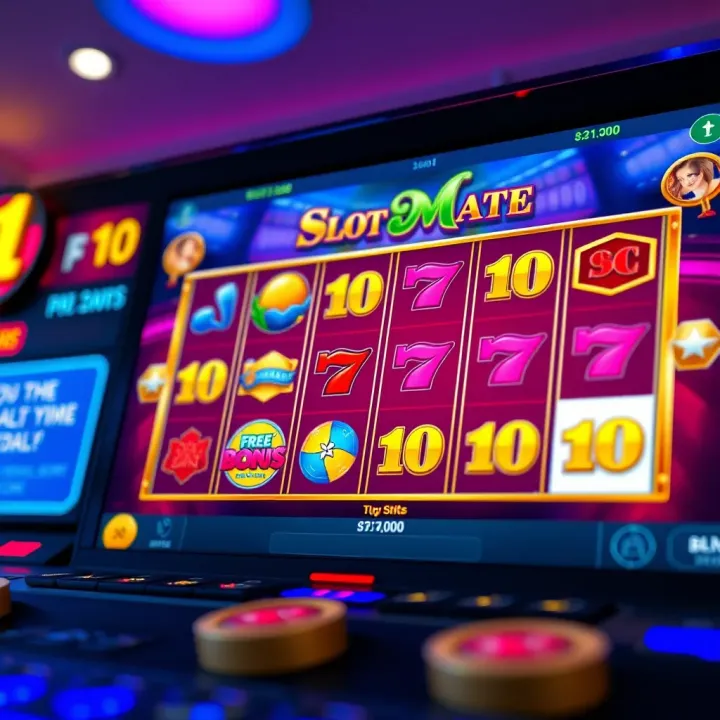 Screenshot showing Slot Mate free slot casino interface on Facebook with colorful reels and bonus icons