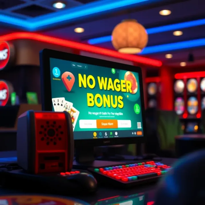 Illustration of a computer screen displaying a no deposit bonus offer on an online casino site