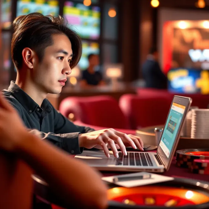 Customer interacting with Casino Mate live chat on a laptop for support