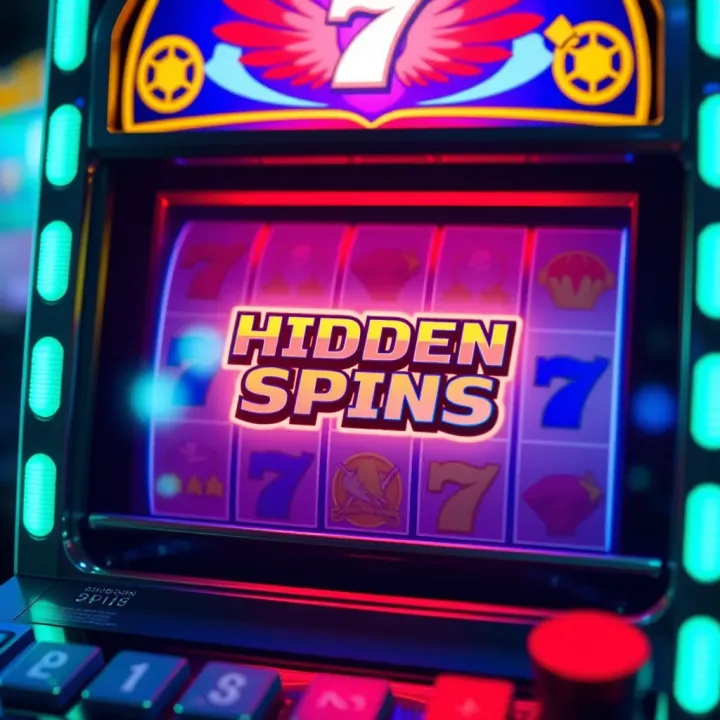 Illustration of a digital slot machine with a glowing bonus feature symbol to represent hidden spins