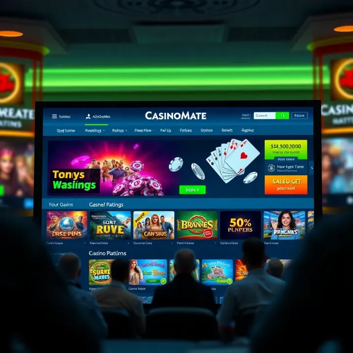 Screenshot of Casino Mate homepage displaying various casino games and promotional banners