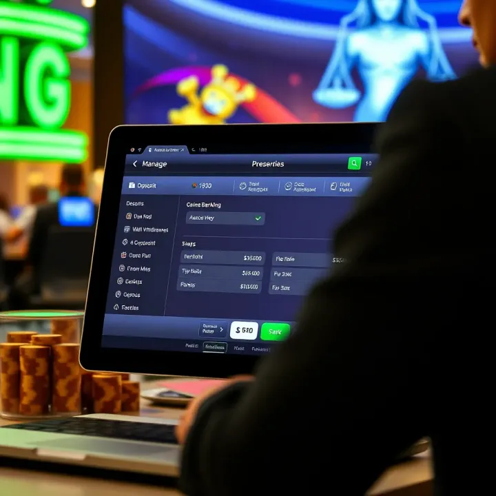 Secure online banking transaction screen with casino deposit and withdrawal options