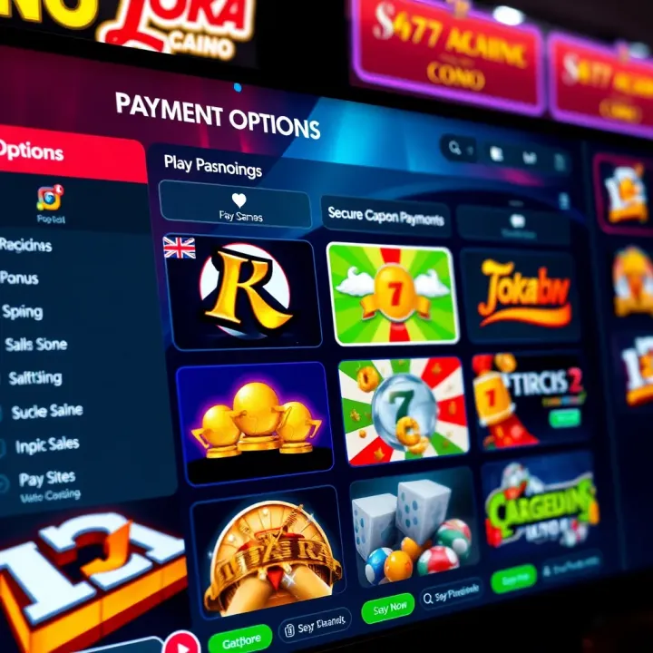 Secure online payment methods and promotional offers displayed on a digital casino platform