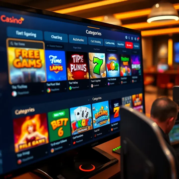 Interface displaying different categories of free casino games on Casino Mate platform