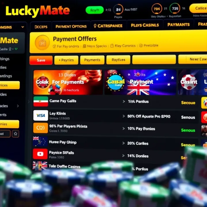 Secure payment options and bonus offers highlighted in Lucky Mate Casino’s user dashboard