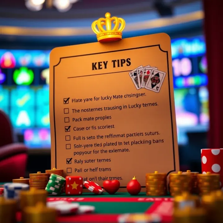 Key Terms and Tips for Redeeming Lucky Mate Casino No Deposit Bonuses Graphic depicting key terms and tips for redeeming Lucky Mate Casino no deposit bonuses with a checklist and casino symbols