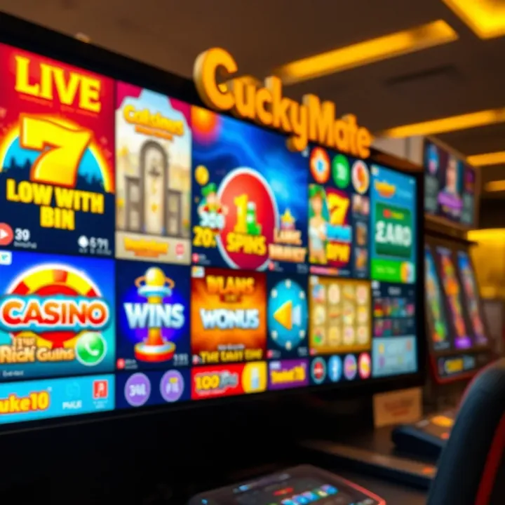A variety of vibrant casino games displayed on a digital screen
