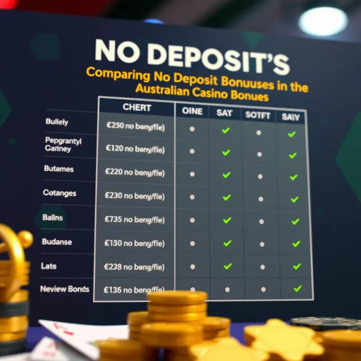 Comparing No Deposit Bonuses in the Australian Casino Market Comparison chart highlighting different no deposit casino bonuses in the Australian market