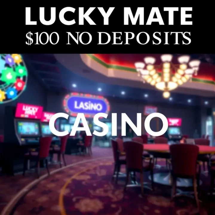 Lucky Mate Casino promotional banner showcasing no deposit bonus offers for Australian players