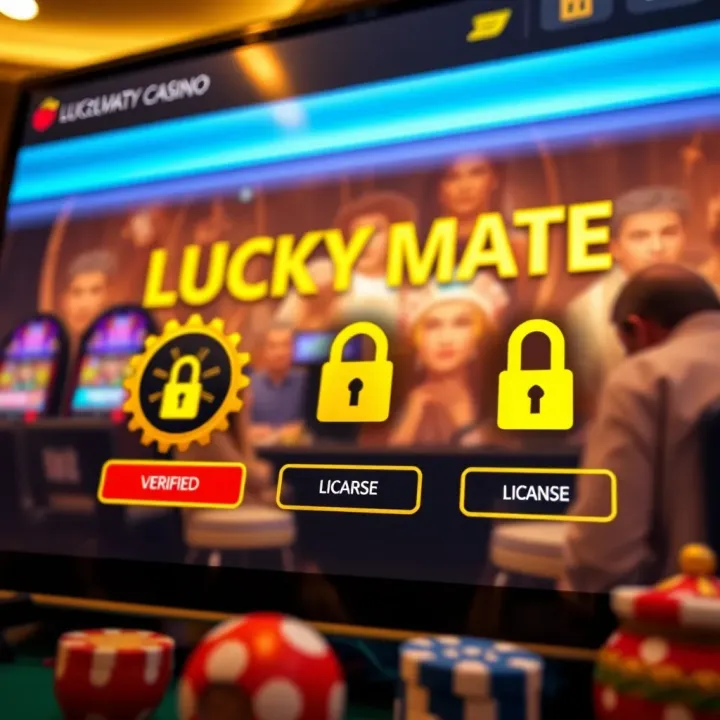Secure online casino interface with verified license and encryption symbols