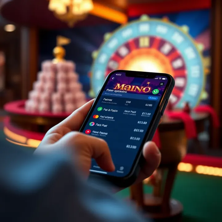 Mobile device showing casino app interface with payment options