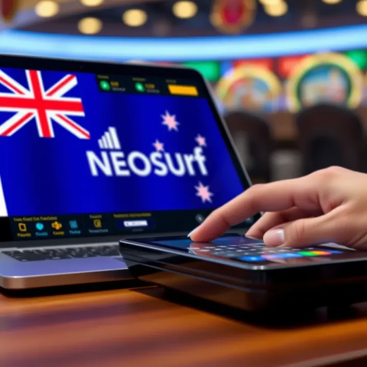 Secure online payment transaction with Neosurf on a digital device showing Australian flag