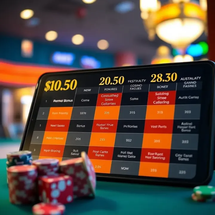 Comparison of No Deposit Bonuses in Australian Online Casinos Comparison chart highlighting key features of no deposit bonuses at Australian casinos