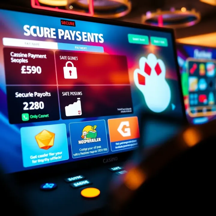 Secure payment options displayed on an online casino platform highlighting safe transactions and promotional offers for Aussie users