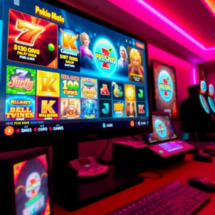 Pokie Mate Casino Game Selection Showcase Colorful Pokie Mate Casino interface displaying various slot games on a computer screen