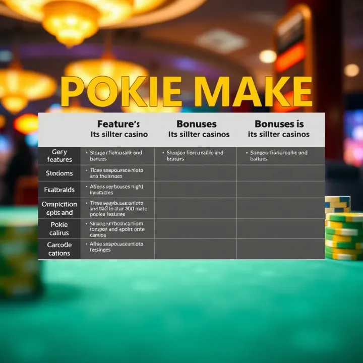 Comparison chart highlighting key features and bonuses of Pokie Mate and its sister casinos