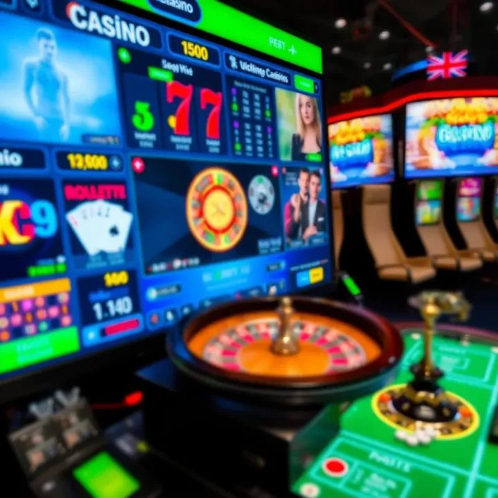 Digital casino interface showing various online casino games like poker, roulette, and slots