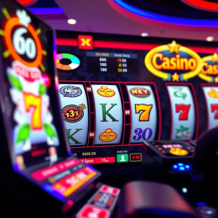 Illustration of an online pokies game screen with bright reels and winning symbols