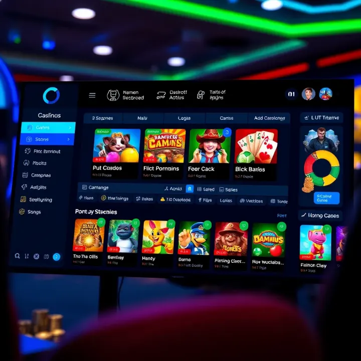 Interactive dashboard showcasing the Roo platform’s gaming options and navigation menu