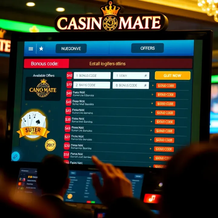 A user interface displaying bonus code entry and a list of available casino bonuses