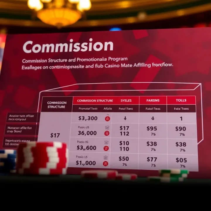 Commission Structure and Promotional Tools in Casino Mate Affiliate Program Graphic illustrating commission structure and promotional tools available in Casino Mate affiliate program