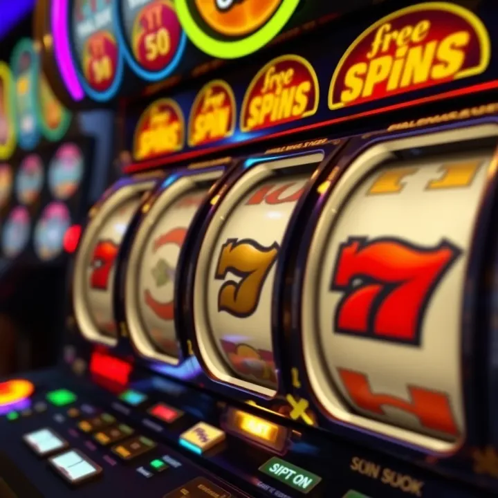 Digital representation of online slot machine reels spinning with free spin bonus highlights