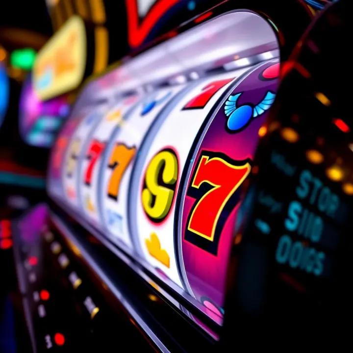 Illustration of spinning casino slot reels with vibrant symbols