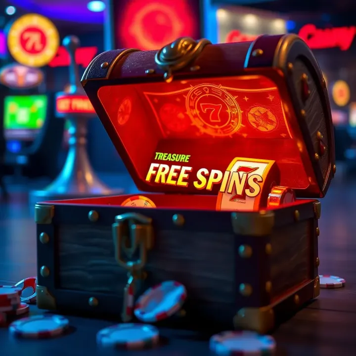 Illustration showing a treasure chest with free spins symbols glowing inside, representing hidden casino rewards