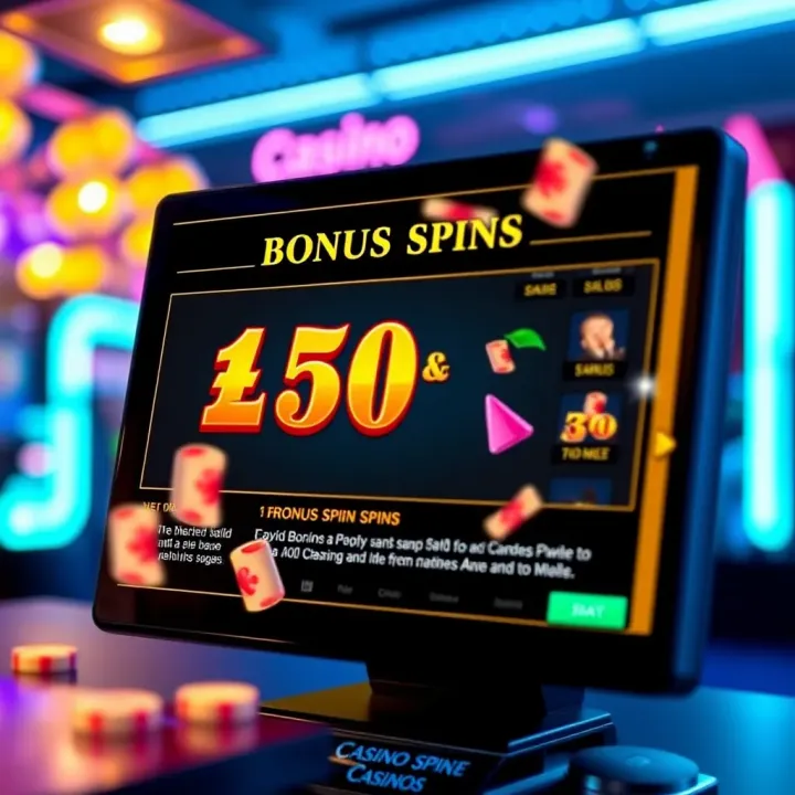 Digital interface showing bonus spin rewards and terms on a casino platform