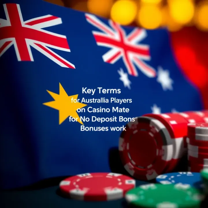 Key Terms for Australian Players on Casino Mate Bonuses Graphic showing Australian flag with casino chips and checkmark for bonus terms clarity