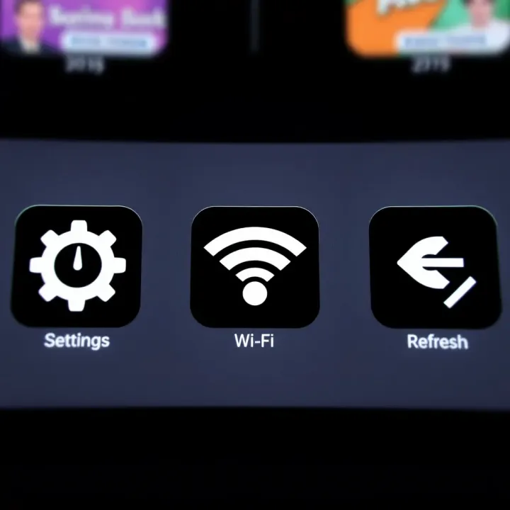 Graphic showing troubleshooting icons like settings gear, Wi-Fi signal, and refresh symbol