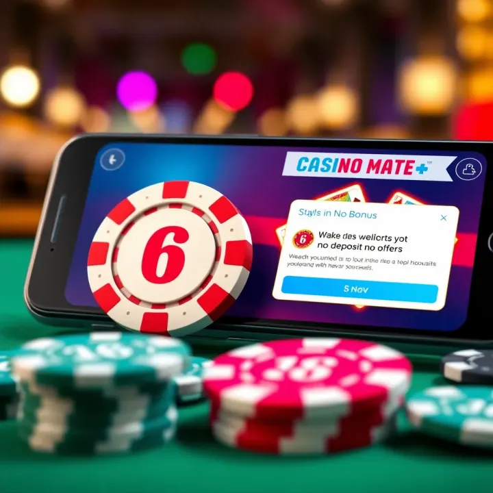Illustration of a casino chip and a mobile device displaying a bonus notification