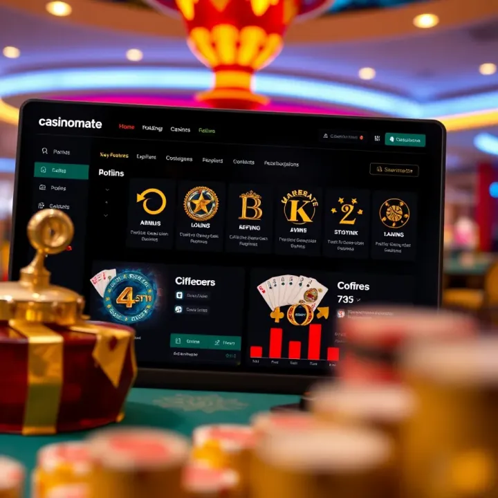 Dashboard view highlighting key features available after logging into Casinomate