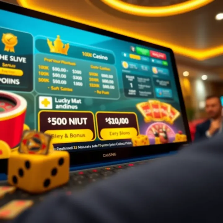 Illustration of a virtual casino interface showing bonus activation and benefits