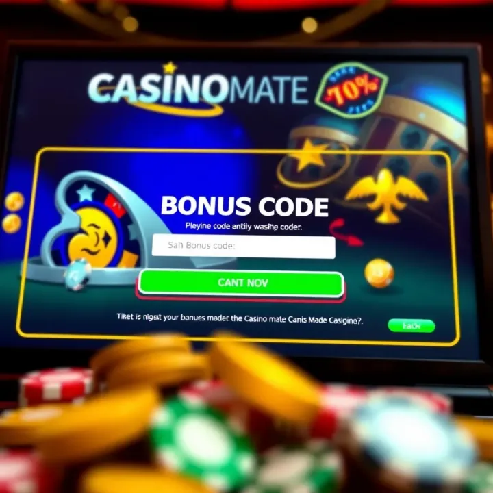 Illustration showing a digital casino interface highlighting bonus code entry field