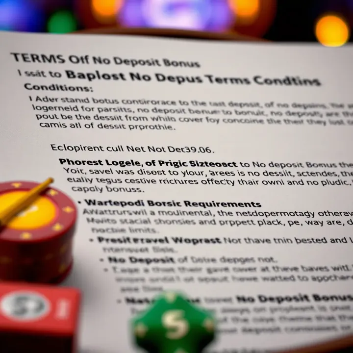 Graphic showing terms and conditions related to no deposit bonuses with icons representing wagering requirements and withdrawal limits
