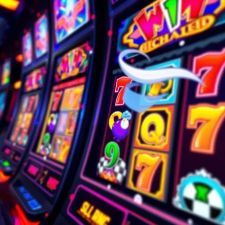 Dynamic Online Slot Machine Interface Colorful online slot machine with symbols spinning on screen