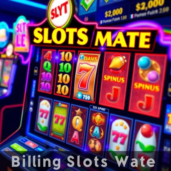 Colorful online slot machine interface with bonus symbols and spinning reels