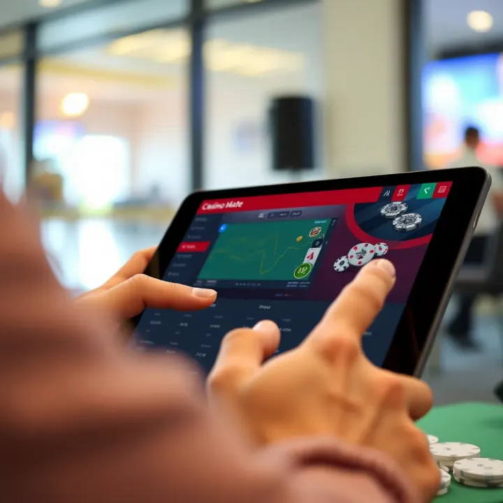 Navigating Casino Mate Mobile App on Tablet Illustration of a person using a tablet to navigate the Casino Mate mobile app securely