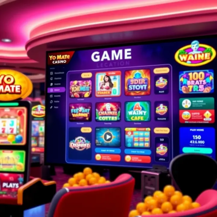 Colorful online casino game interface showcasing various slot machines and game options